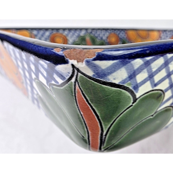 Vtg Mexico Talavera Pottery Rectangle Platter Serving Tray Hand Painted Vibrant - Picture 9 of 11